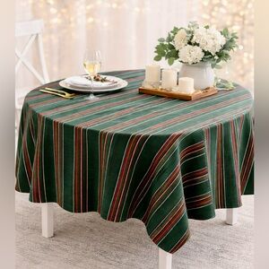 LINETEX Holiday Collection Green Red Striped Cotton
Tablecloth - 70" Round